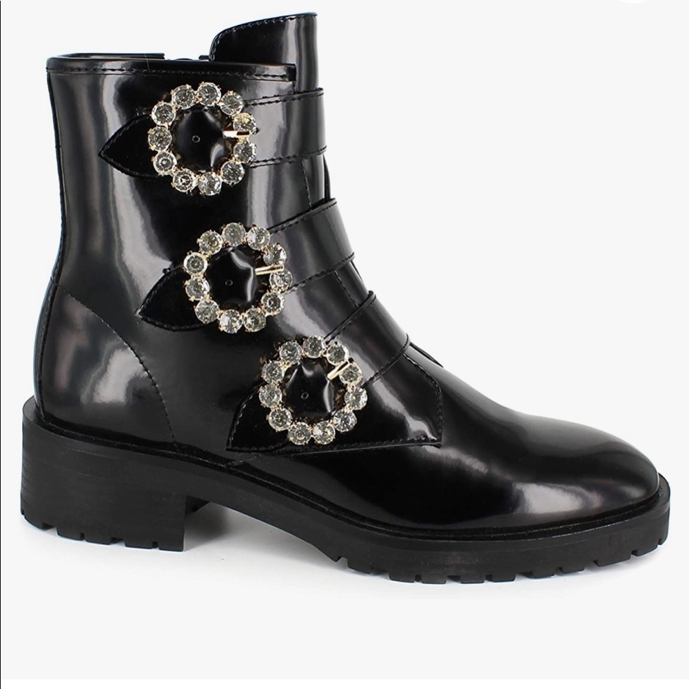 NWOB! Nanette Lepore 9M black iggy embellished buckle boots. - Picture 3 of 11